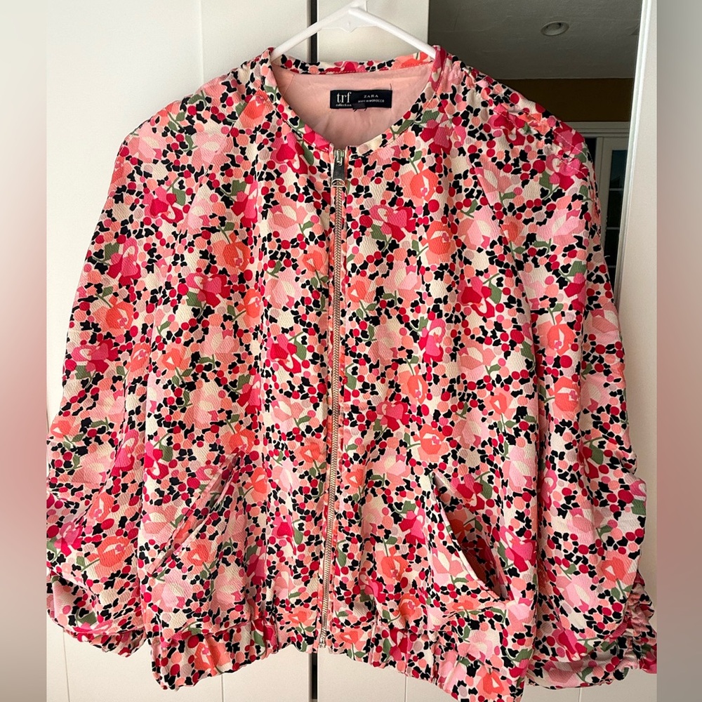 Zara Cute Floral Pink Bomber Jacket.